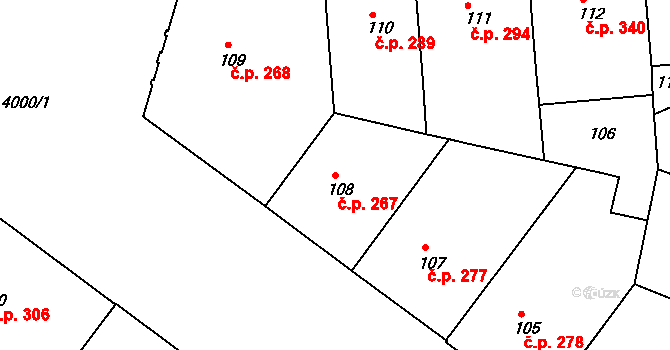 Dejvice 267, Praha na parcele st. 108 v KÚ Dejvice, Katastrální mapa