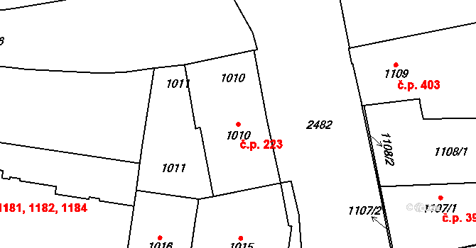 Vršovice 223, Praha na parcele st. 1010 v KÚ Vršovice, Katastrální mapa