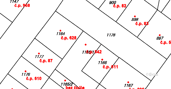 Vršovice 542, Praha na parcele st. 1165/1 v KÚ Vršovice, Katastrální mapa