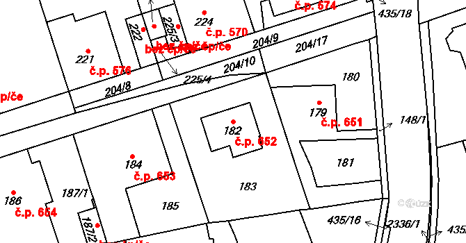 Zdice 652 na parcele st. 182 v KÚ Zdice, Katastrální mapa