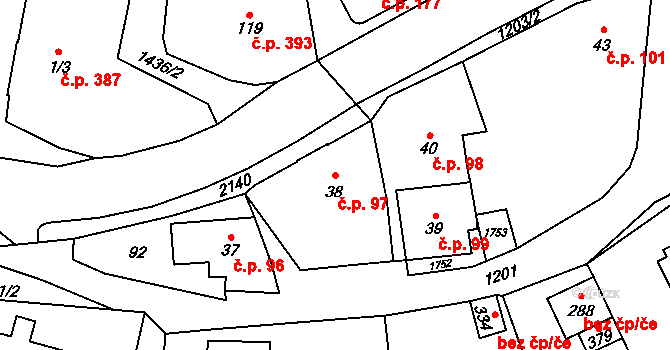Pilníkov 97 na parcele st. 38 v KÚ Pilníkov I, Katastrální mapa