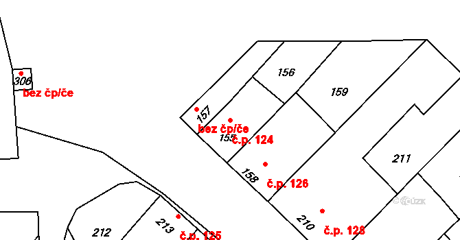 Jevišovka 124 na parcele st. 155 v KÚ Jevišovka, Katastrální mapa