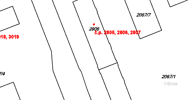 Hodonín 2805,2806,2807 na parcele st. 2906 v KÚ Hodonín, Katastrální mapa