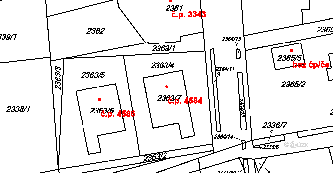 Chomutov 4584 na parcele st. 2363/7 v KÚ Chomutov II, Katastrální mapa