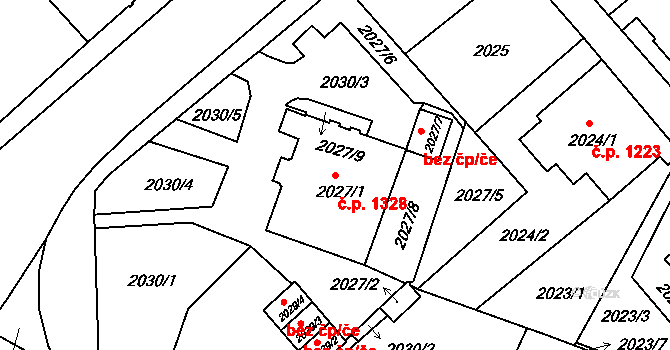 Liberec I-Staré Město 1328, Liberec na parcele st. 2027/1 v KÚ Liberec, Katastrální mapa