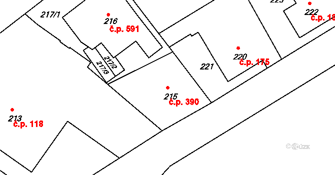 Liberec XI-Růžodol I 390, Liberec na parcele st. 215 v KÚ Růžodol I, Katastrální mapa