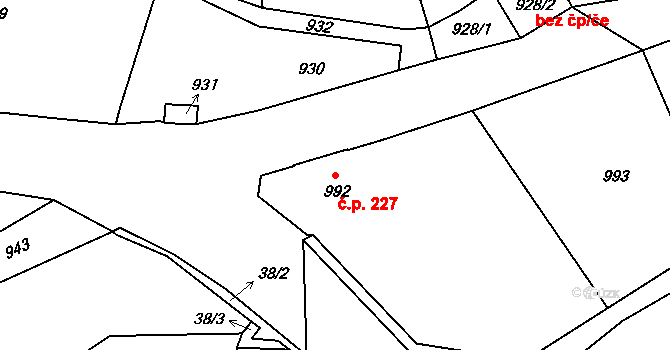 Liberec XV-Starý Harcov 227, Liberec na parcele st. 992/1 v KÚ Starý Harcov, Katastrální mapa