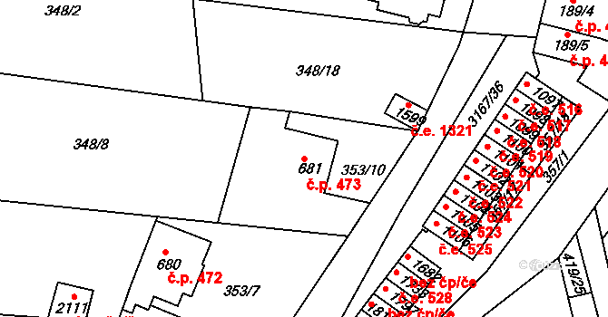 Ivančice 473 na parcele st. 681 v KÚ Ivančice, Katastrální mapa