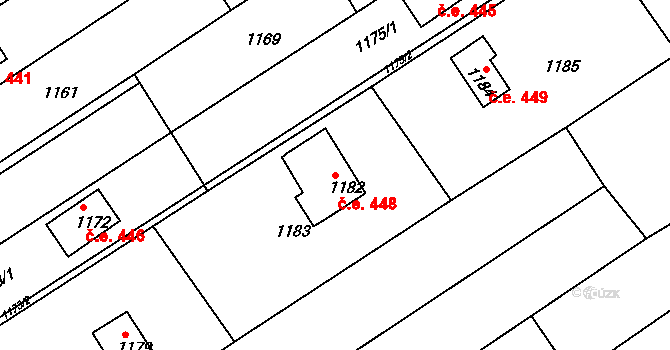 Ochoz u Brna 448 na parcele st. 1182 v KÚ Ochoz u Brna, Katastrální mapa