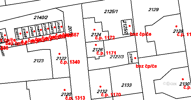Rumburk 1 1171, Rumburk na parcele st. 2126 v KÚ Rumburk, Katastrální mapa