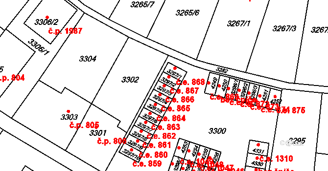Kuřim 866 na parcele st. 3297/3 v KÚ Kuřim, Katastrální mapa