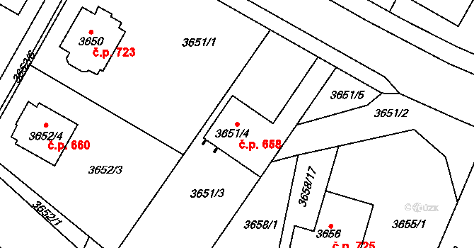 Fryštát 658, Karviná na parcele st. 3651/4 v KÚ Karviná-město, Katastrální mapa