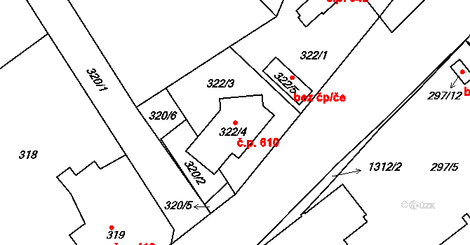 Božkov 610, Plzeň na parcele st. 322/4 v KÚ Božkov, Katastrální mapa