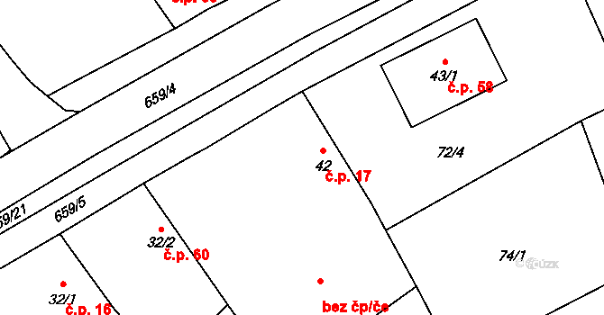 Končice 17, Žiželice na parcele st. 42 v KÚ Končice, Katastrální mapa