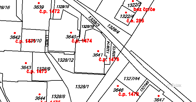 Rumburk 1 1476, Rumburk na parcele st. 3641 v KÚ Rumburk, Katastrální mapa