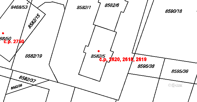 Jižní Předměstí 2618,2619,2620, Plzeň na parcele st. 8582/5 v KÚ Plzeň, Katastrální mapa