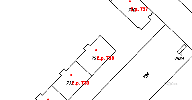 Město 738, Havířov na parcele st. 731 v KÚ Havířov-město, Katastrální mapa