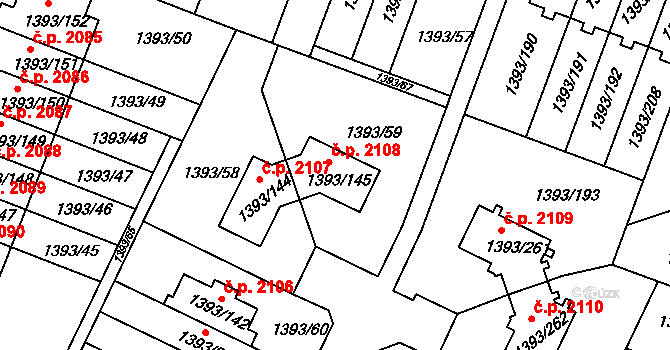 Újezd nad Lesy 2108, Praha na parcele st. 1393/145 v KÚ Újezd nad Lesy, Katastrální mapa