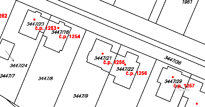 Ratíškovice 1255 na parcele st. 3447/21 v KÚ Ratíškovice, Katastrální mapa