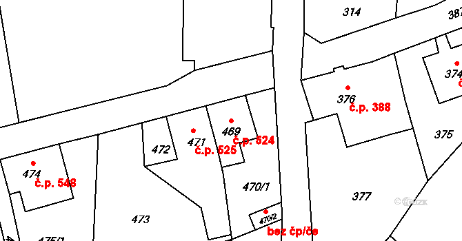 Šluknov 524 na parcele st. 469 v KÚ Šluknov, Katastrální mapa