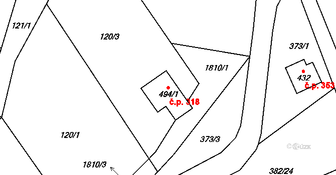 Chuchelna 318 na parcele st. 494/1 v KÚ Chuchelna, Katastrální mapa