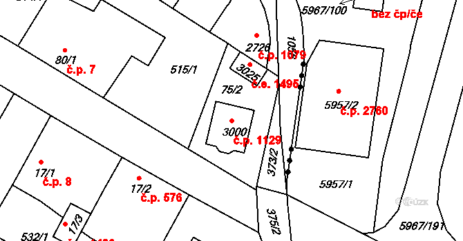 Sezimovo Ústí 1129 na parcele st. 3000 v KÚ Sezimovo Ústí, Katastrální mapa