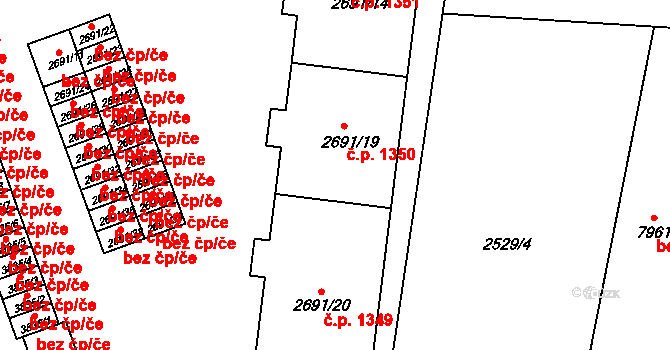 Horka-Domky 1350, Třebíč na parcele st. 2691/19 v KÚ Třebíč, Katastrální mapa