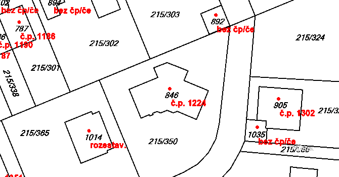 Rudná 1224 na parcele st. 846 v KÚ Hořelice, Katastrální mapa