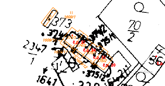 Merboltice 24 na parcele st. 374/2 v KÚ Merboltice, Katastrální mapa