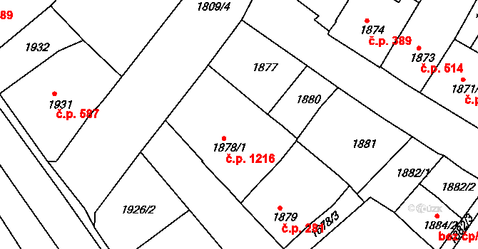 Mutěnice 1216 na parcele st. 1878/1 v KÚ Mutěnice, Katastrální mapa
