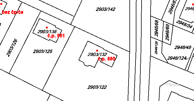 Choceňské Předměstí 550, Vysoké Mýto na parcele st. 2903/132 v KÚ Vysoké Mýto, Katastrální mapa