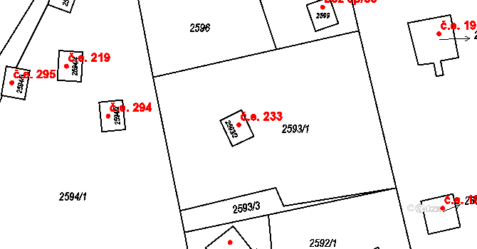 Staré Splavy 233, Doksy na parcele st. 2593/2 v KÚ Doksy u Máchova jezera, Katastrální mapa