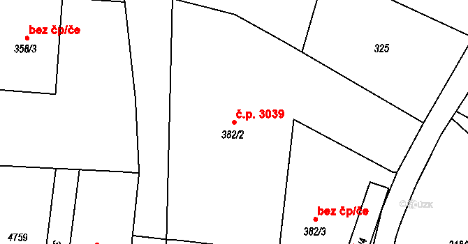 Dvůr Králové nad Labem 3039 na parcele st. 382/2 v KÚ Dvůr Králové nad Labem, Katastrální mapa