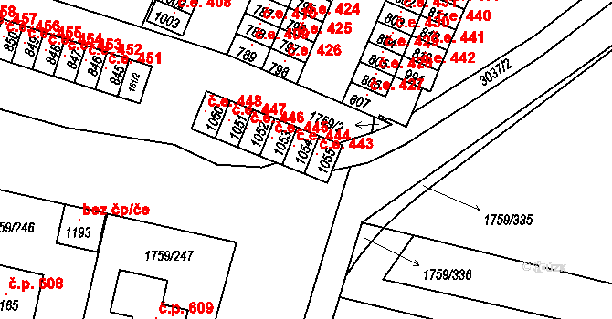 Tovačov I-Město 444, Tovačov na parcele st. 1054 v KÚ Tovačov, Katastrální mapa