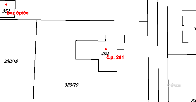 Žilina 281 na parcele st. 404 v KÚ Žilina, Katastrální mapa