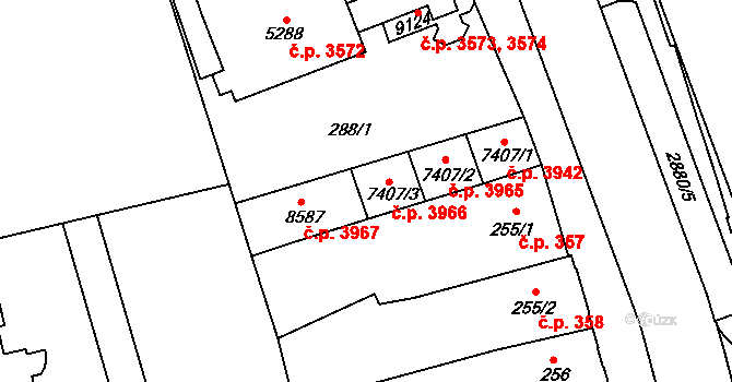 Hodonín 3966 na parcele st. 7407/3 v KÚ Hodonín, Katastrální mapa