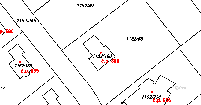 Velká Polom 555 na parcele st. 1152/190 v KÚ Velká Polom, Katastrální mapa
