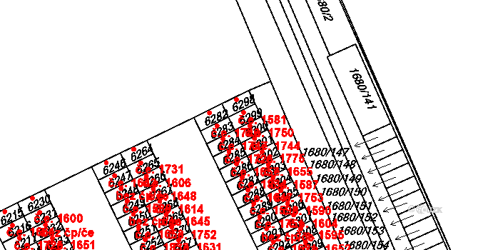 Hodonín 1750 na parcele st. 6299 v KÚ Hodonín, Katastrální mapa