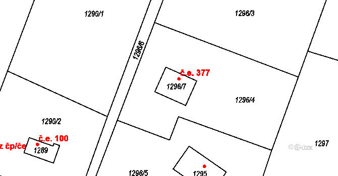 Želešice 377 na parcele st. 1296/7 v KÚ Želešice, Katastrální mapa