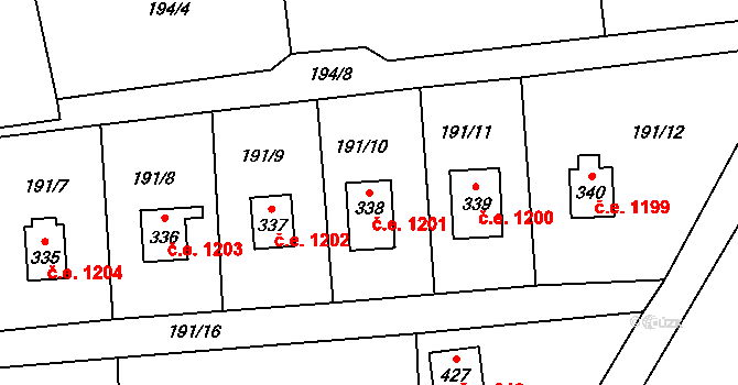 Ledečko 1201 na parcele st. 338 v KÚ Ledečko, Katastrální mapa