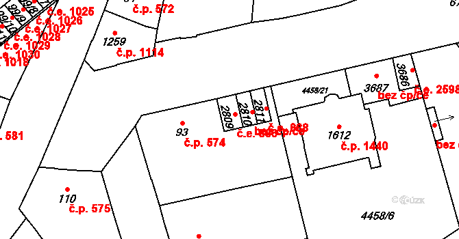 Žatec 886 na parcele st. 2809 v KÚ Žatec, Katastrální mapa