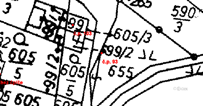 Heřmaň 93 na parcele st. 99/2 v KÚ Heřmaň, Katastrální mapa