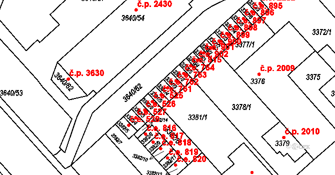 Znojmo 762 na parcele st. 3381/4 v KÚ Znojmo-město, Katastrální mapa