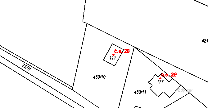 Lhota 28, Lísek na parcele st. 111 v KÚ Lhota u Lísku, Katastrální mapa