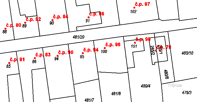 Štěpánov nad Svratkou 96 na parcele st. 100 v KÚ Štěpánov nad Svratkou, Katastrální mapa