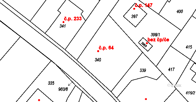 Hvozdná 64 na parcele st. 340 v KÚ Hvozdná, Katastrální mapa