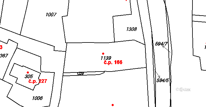 Racková 166 na parcele st. 1139 v KÚ Racková, Katastrální mapa