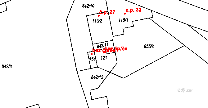 Heřmaničky 39386121 na parcele st. 121 v KÚ Velké Heřmanice, Katastrální mapa