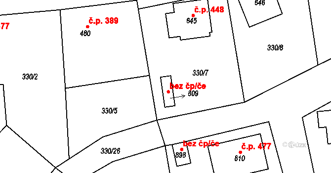 Žlutice 39678121 na parcele st. 809 v KÚ Žlutice, Katastrální mapa