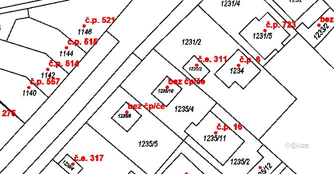 Židlochovice 39884121 na parcele st. 1235/10 v KÚ Židlochovice, Katastrální mapa